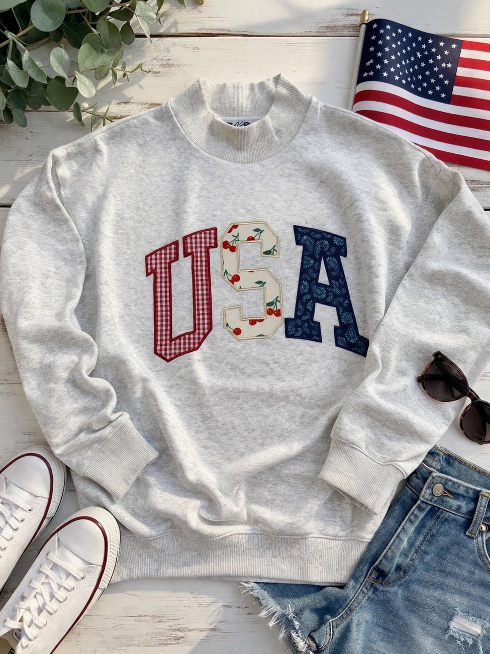 USA Embroidered Mockneck
